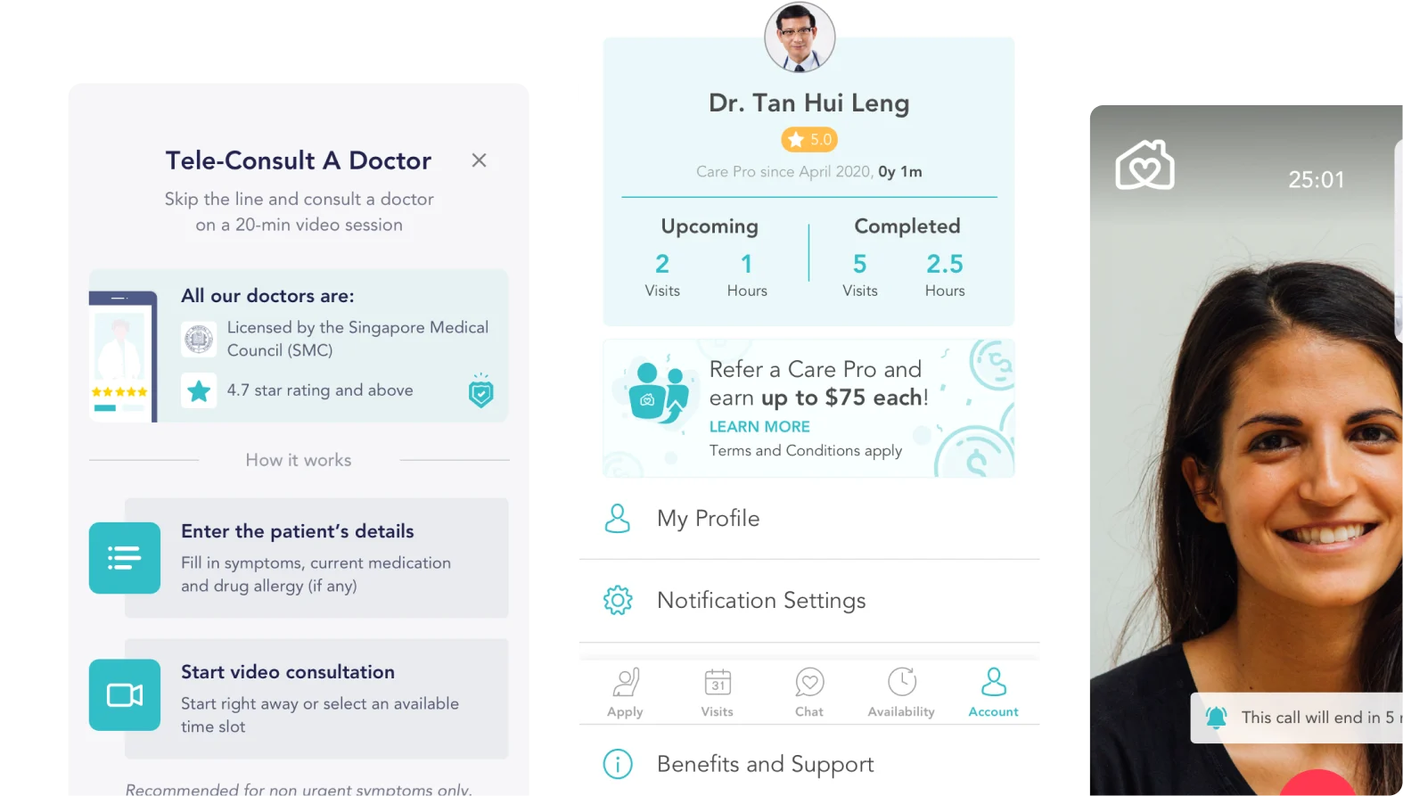 Homage Telemedicine app screenshot showing a video consultation