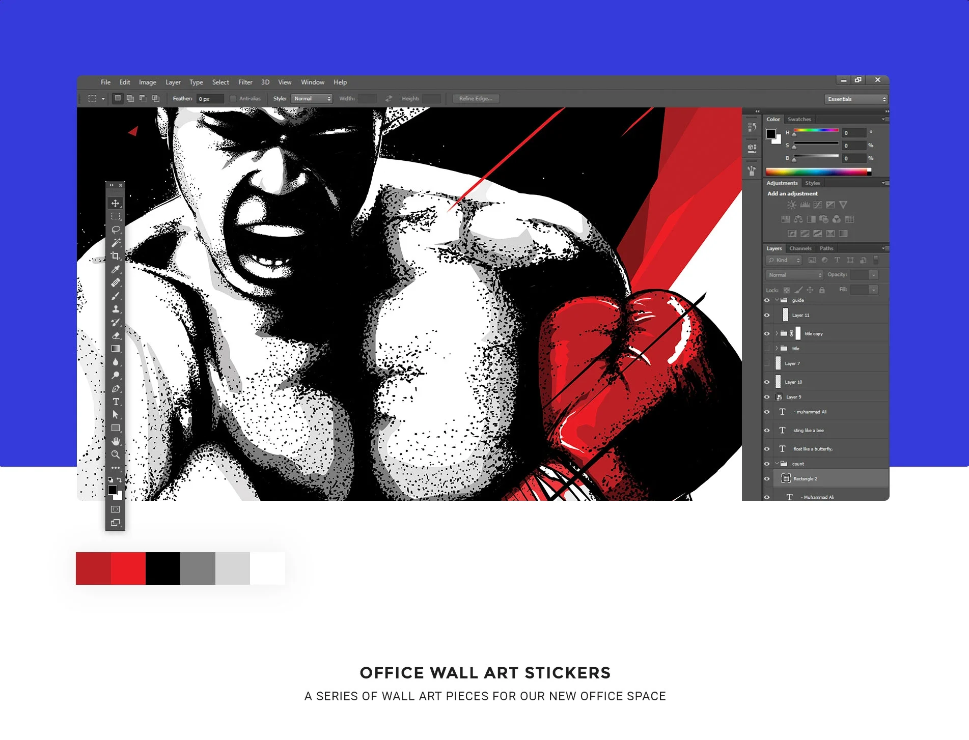 Office wall art stickers — Muhammad Ali illustration in progress